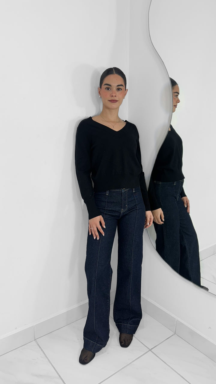 STRAIGHT DARK DENIM HIGH WAISTE JEANS