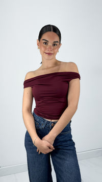 BLUSA DOBLE TELA OFF SHOULDER BURGUNDY