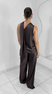 PANTALÓN DE SATEN RECTO DARK BROWN