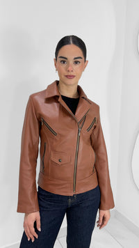 CHAMARRA DE PIEL GENUINA CAFÉ CAMELLO