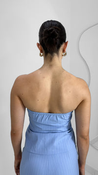 TOP STRAPLESS RAYADO BABY BLUE