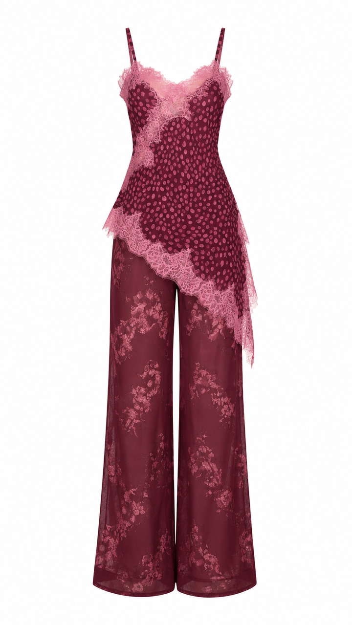 SET DE ESTAMPADO ROSA CON ENCAJE