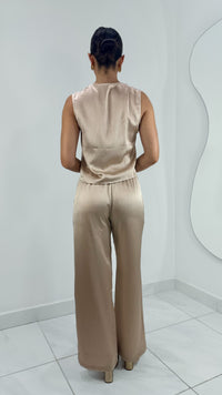 CHALECO RIBBON TIE SATIN CHAMPAGNE