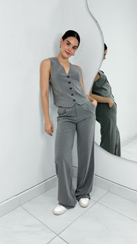 B HIGH WAISTED STRIPED PANTS - GREY