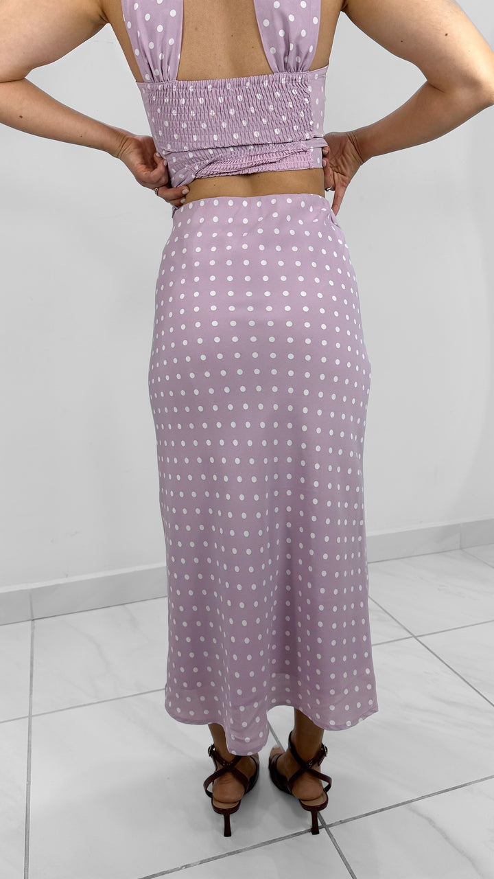 FALDA MIDI POLKA DOT PINK