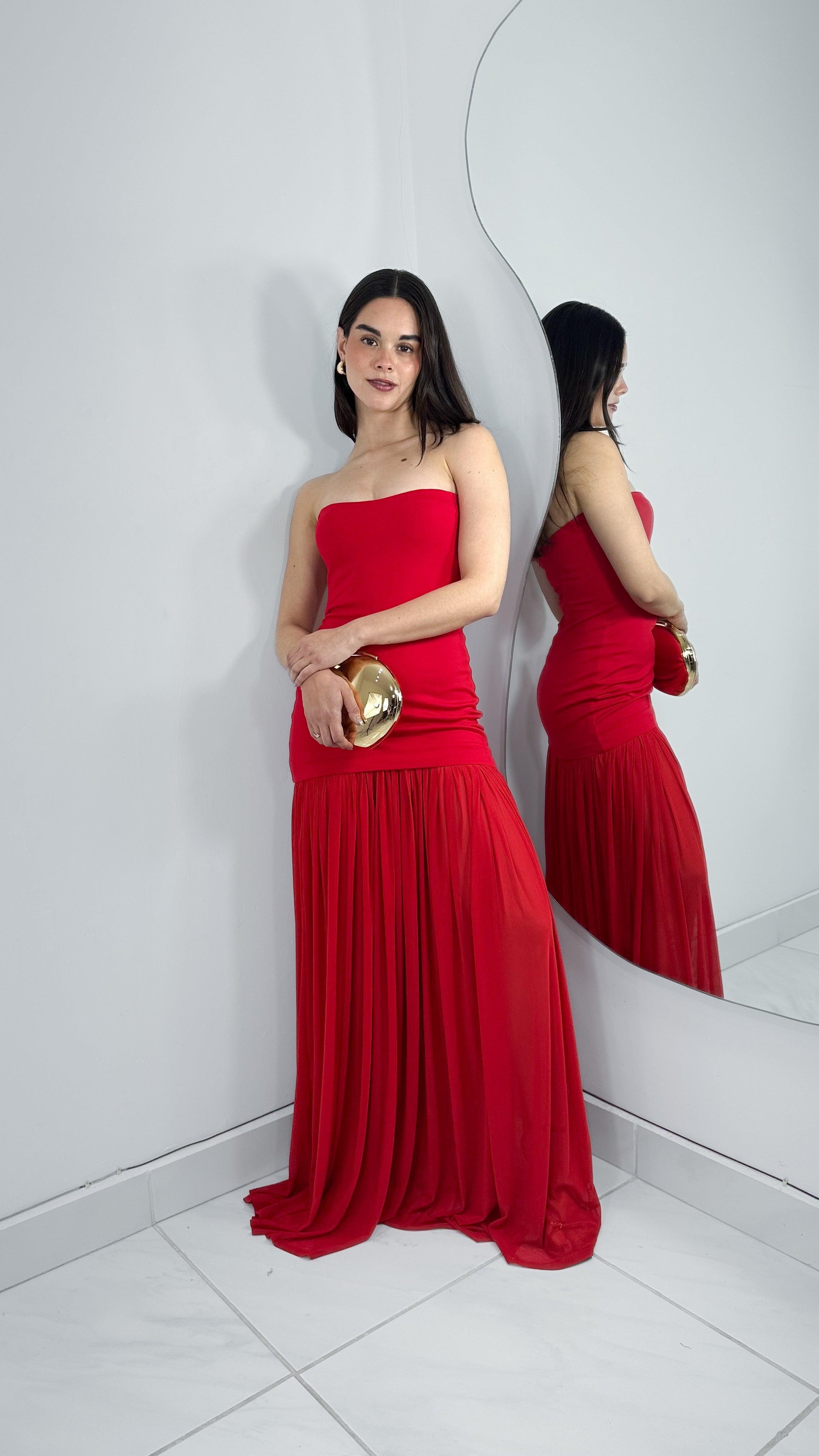 VESTIDO STRAPLESS FORMAL LARGO ROJO