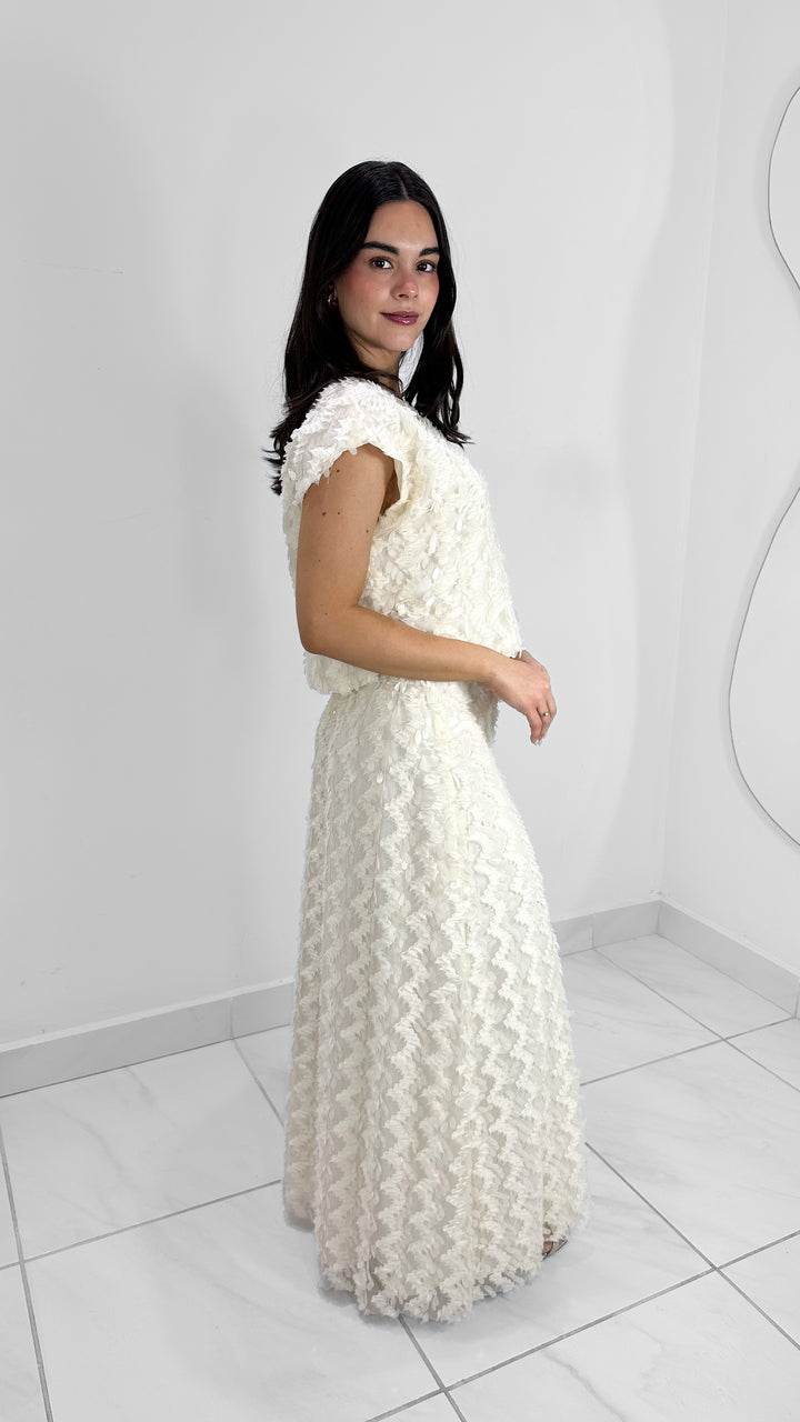 FALDA MAXI BLANCO MARFIL DETALLE LENTEJUELA