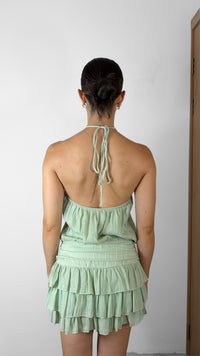 VESTIDO CORTO DE LINO CON SHORT LIGHT GREEN