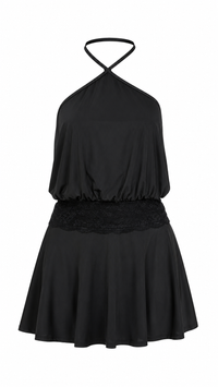 VESTIDO NEGRO HALTER CON DETALLE ENCAJE