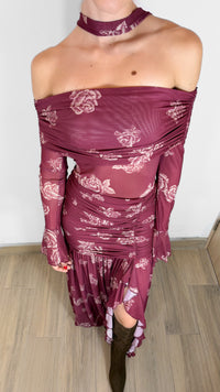 VESTIDO MAXI RED WINE MANGA LARGA