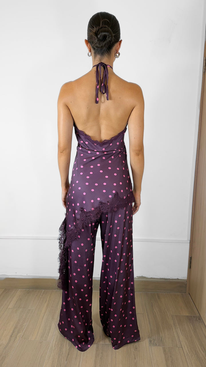 JUMPSUIT SATÍN MORADO POLKADOT