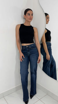 DENIM BLUE WASHED HIGH WAISTED JEANS