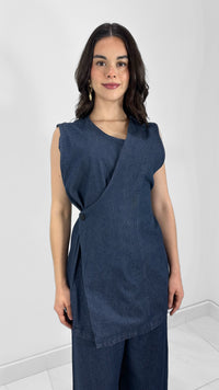 BLUSA DENIM CRUZADA LAZO ESPALDA DARK DENIM (SET)