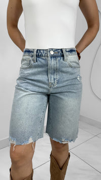 RIPPED DENIM BIKER SHORT