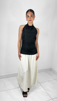 VESTIDO MIDI TOP HALTER Y FALDA FRUNCIDA