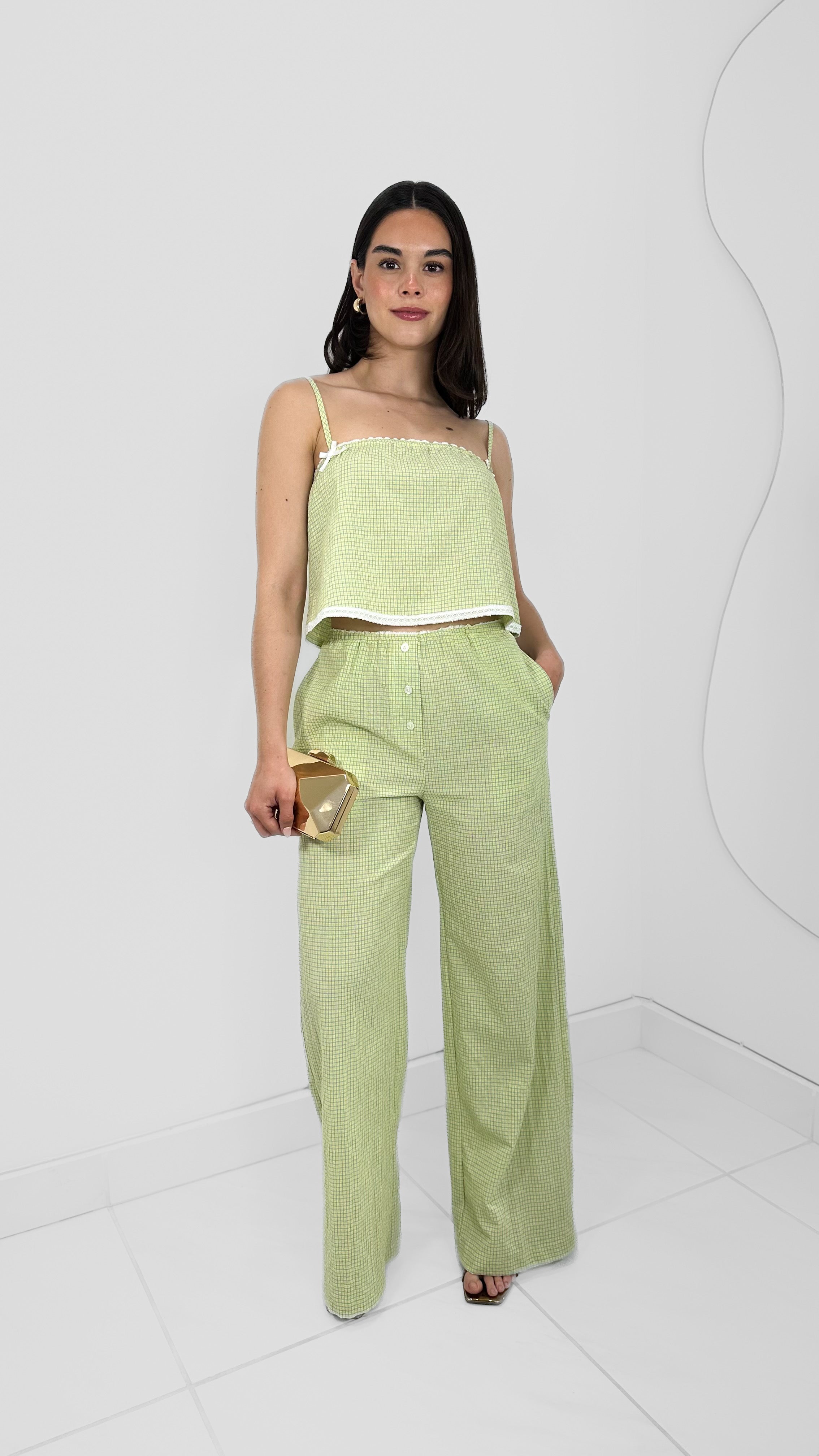 CONJUNTO WIDE LEG & BLUSA VERDE CLARO