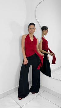 BLUSA HALTER ROJA CON NUDO EN CINTURA