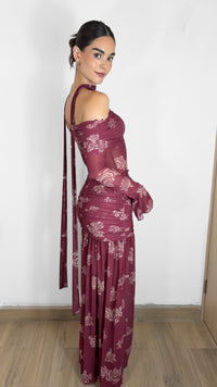 VESTIDO MAXI RED WINE MANGA LARGA