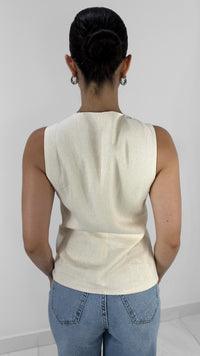 MAXI CHALECO DE LINO CON APERTURA IVORY