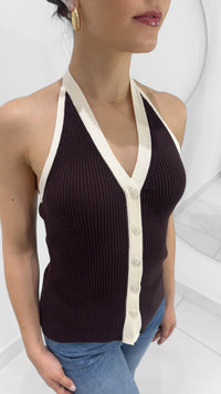 TOP HALTER DE PUNTO CHOCOLATE