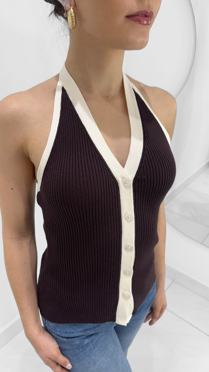 TOP HALTER DE PUNTO CHOCOLATE