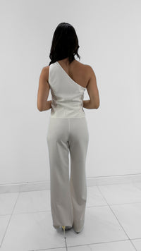 PANTALÓN TIRO ALTO RECTO DOBLE COSTURA BLANCO