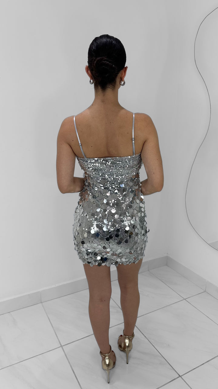 VESTIDO SILVER SEQUIN TIRANTES