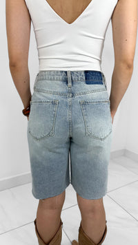 RIPPED DENIM BIKER SHORT