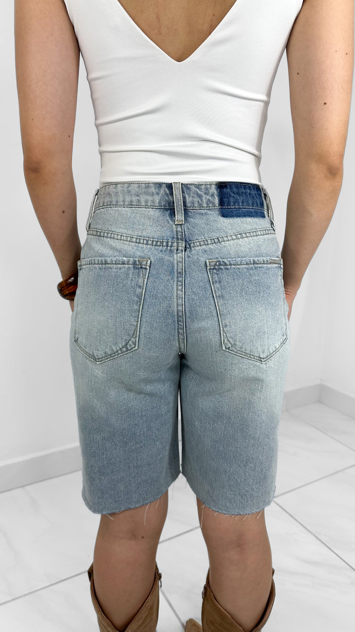 RIPPED DENIM BIKER SHORT