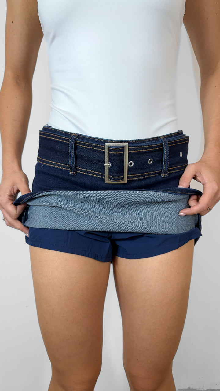 SKORT CON CINTO DARK DENIM