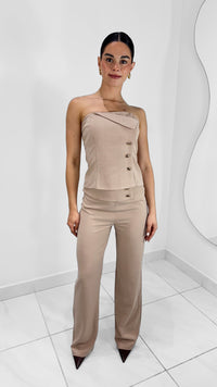 PANTALON TIRO ALTO CON PLIEGUE EN LA CINTURA TAUPE