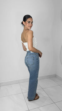 PANTALÓN DENIM RECTO TIRO ALTO AZUL CLARO