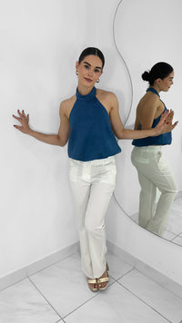 TOP HALTER SUEDE AZUL