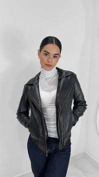 CHAMARRA DE PIEL GENUINA NEGRA