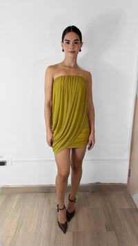 VESTIDO DRAPEADO MOSTAZA