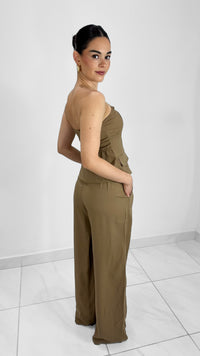 PANTALÓN FORMAL WIDE LEG CON PINZA MOCHA (SET)