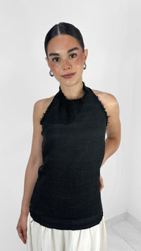 VESTIDO MIDI TOP HALTER Y FALDA FRUNCIDA