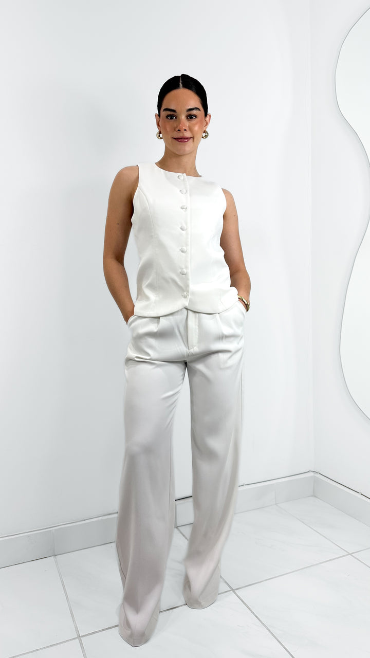 PANTALÓN TIRO ALTO FORMAL BLANCO RECTO