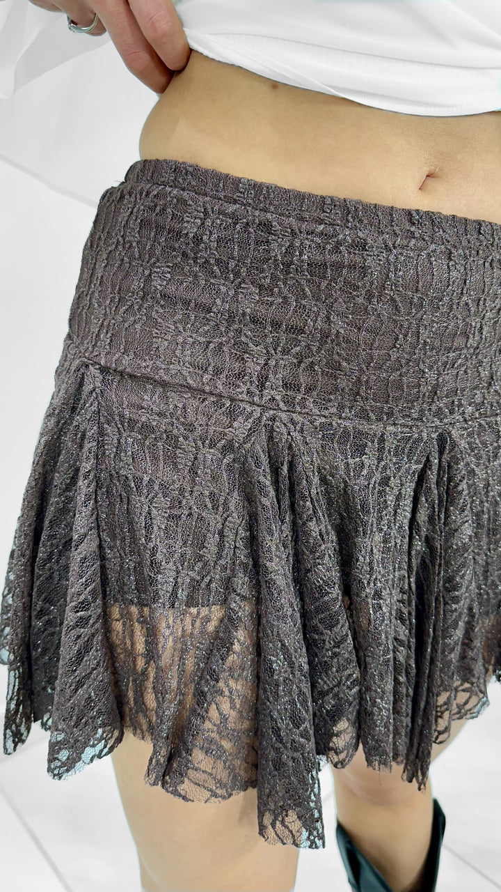 FALDA CORTA BOHO CAFE CHOCOLATE BRILLOSA