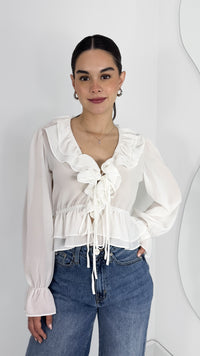 BLUSA MANGA LARGA VOLANTES BOHO BLANCA