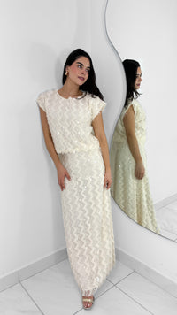 FALDA MAXI BLANCO MARFIL DETALLE LENTEJUELA