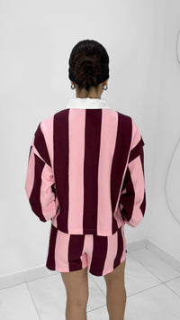 CONJUNTO DE RAYAS VINO Y ROSA