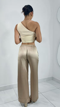 PANTALÓN RECTO SATIN CHAMPAGNE