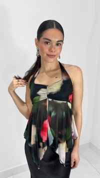 BLUSA HALTER MESH ESTAMPADO FLORES