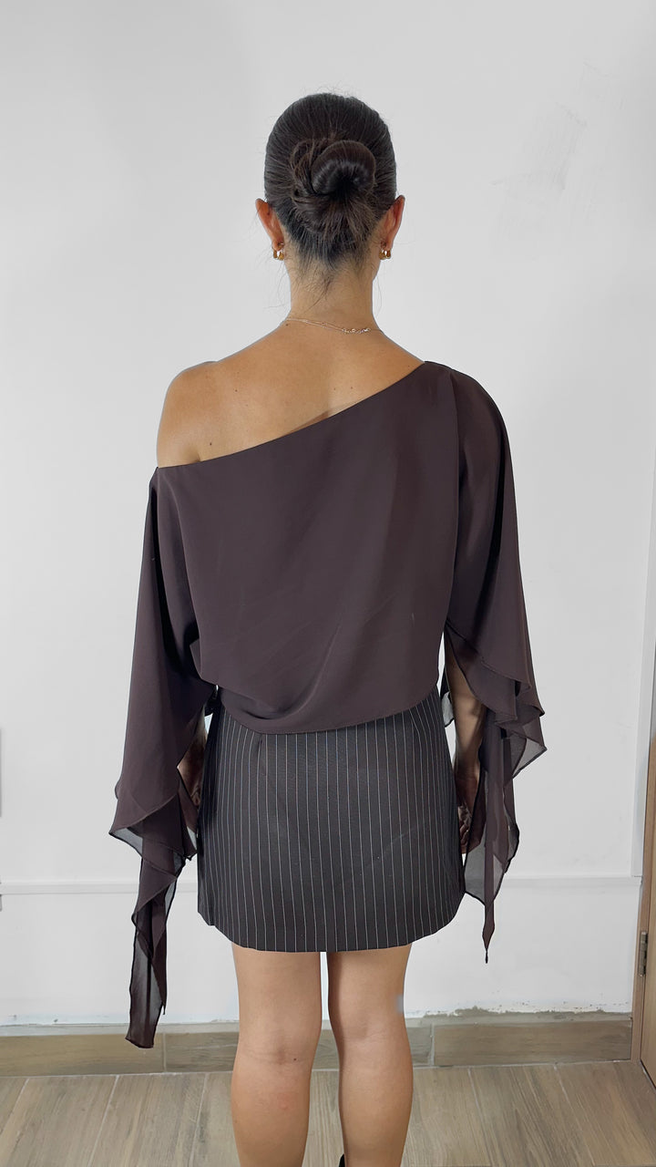 SKORT CAFÉ OSCURO DE RAYAS