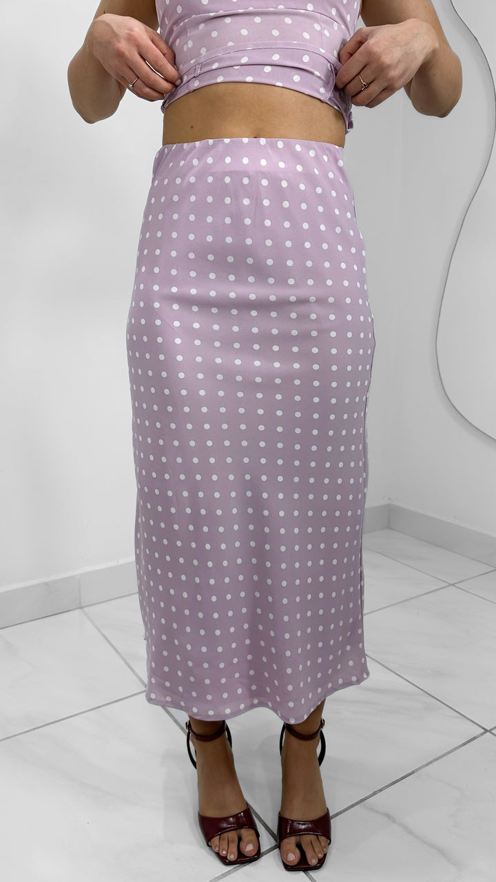 FALDA MIDI POLKA DOT PINK