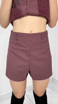 SHORT TIRO ALTO A CUADROS CHERRY