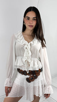 BLUSA MANGA LARGA VOLANTES BOHO BLANCA