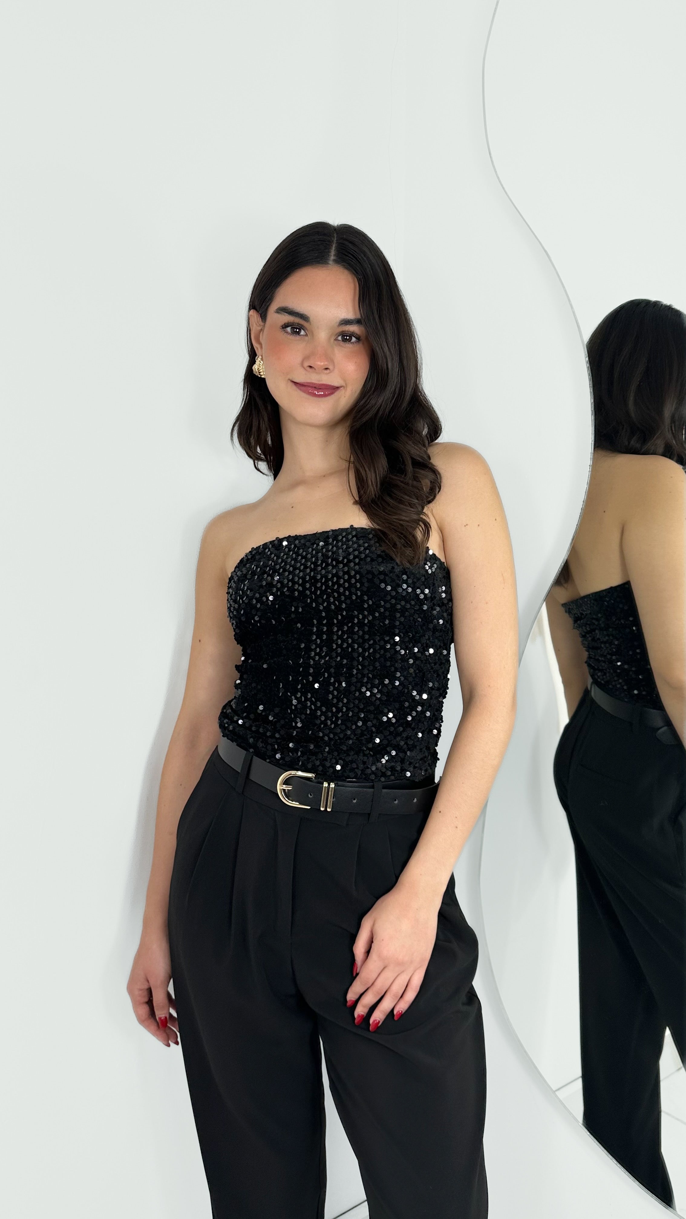 BLUSA STRAPLESS BLACK SEQUIN