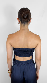 CONJUNTO B STRAPLESS DE SATIN AZUL NAVY